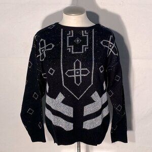 Vintage Paris Star Black Silver Knit Crew Neck Sweater S